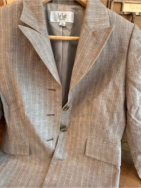 Le Suit Petite Pinstripe Blazer Jacket - Size 4P - Tan/Beige